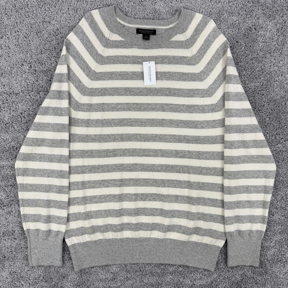 Banana Republic Sweater Men's L Gray Striped NWT Cotton Cashmere Nautical